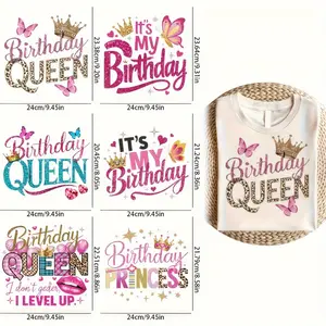 Birthday Queen Heat Transfer Vinyl Stickers Kit 6 Sheets Glitter Crown Design Easy to Apply Durable for T Shirts Jackets Jeans Crafts Decor