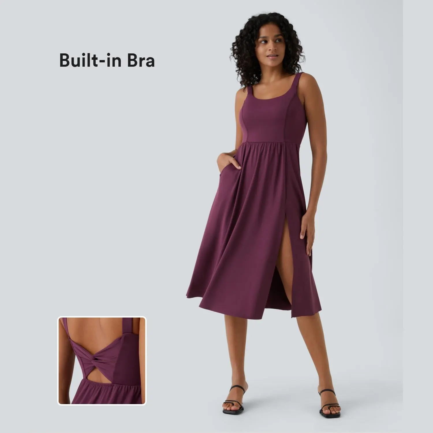 Halara Padded Backless Twisted Split Midi Casual Dress