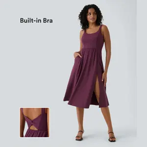 Halara Padded Backless Twisted Split Midi Casual Dress