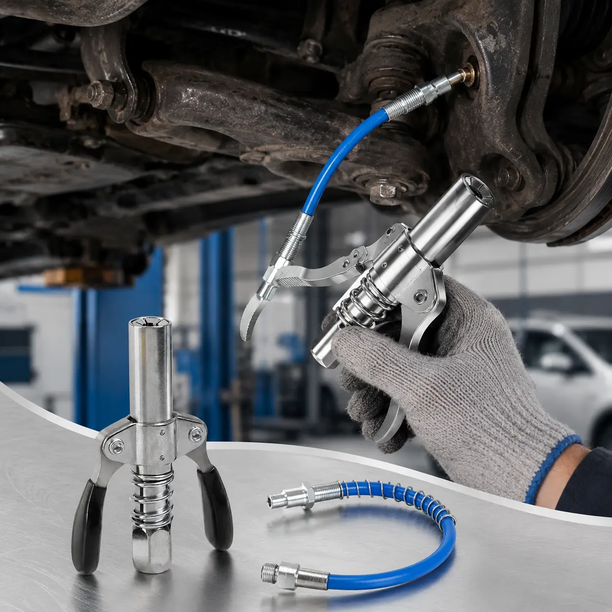 Strong Lock Quick Release Grease Coupler Set Universal Grease Gun Tips Lock Coupler, High Pressure Grease Nozzle Grease Gun Nozzle for Trucks, Boats and Machinery Maintenance