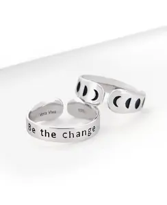 Be The Change Moon Phase Adjustable Inspirational Sterling Silver Ring