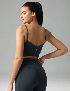 Colorfulkoala Women's Dreamlux Crop Tank Tops with Built in Bra Adjustable Spaghetti Strap Workout Yoga Camisole