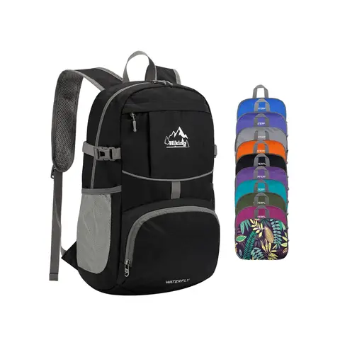 WATERFLY Unisex 25L Packable Eco Nylon Planet-Kind Backpack - Durable Outdoor Hiking Gear, Built for Hiking Travel Cycling, Foldable Size, Reflective Pattern, 2 Mesh Side Pockets, Adjustable Straps, Whistle Safety