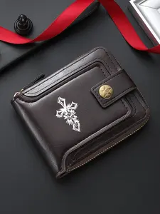 Cross Print Men's PU Wallet, large capacity with multiple card slots, stylish and compact for daily use, perfect gift choice.