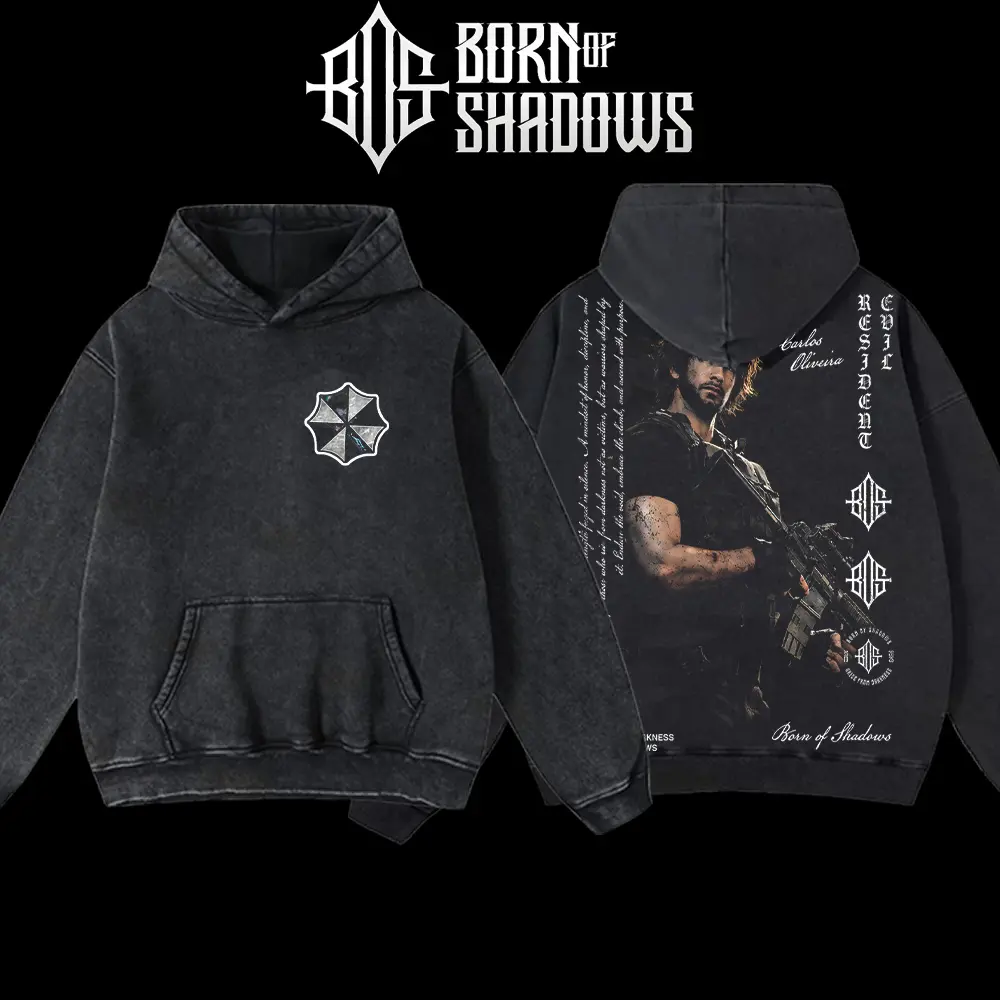 BOS4U Retro Vintage Limited Edition Resident Evil Carlos Oliveira Umbrella Corporation Men's Classic Cotton Fabric Hoodie & T-Shirt, Menswear Tops