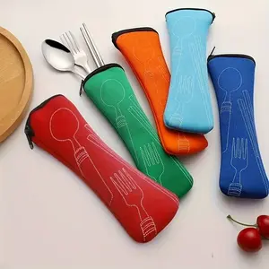 1pc Portable Tableware Storage Bag, Zipper Type, Stainless Steel Spoon Chopsticks Bag, For Teenagers And Workers At School,Canteen, Back School, For Camping And Picnic, Home Kitchen Supplies, Camping Kitchenware, Outdoor Fun Utensils
