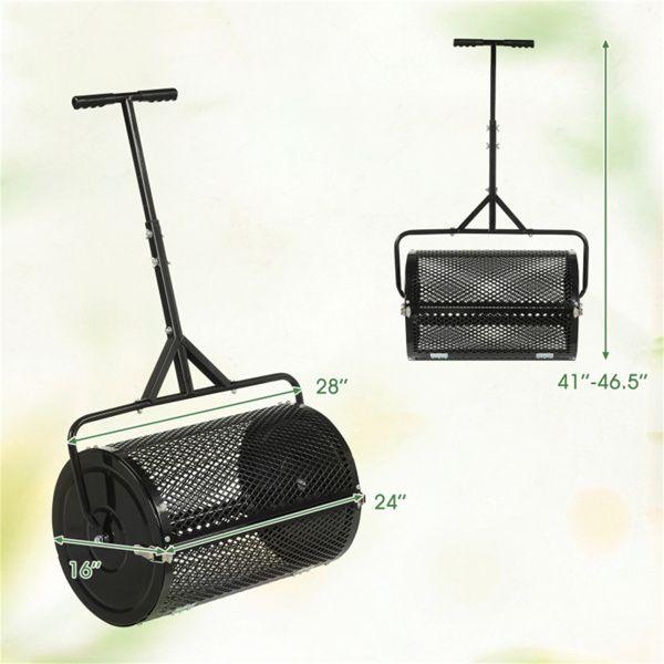 24" Lawn Topdressing Spreader with 0.75"*0.5" Mesh, Compost Spreader for Soil Sand Fertilizer Black