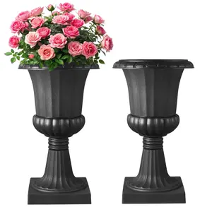 fathersdaygift VEVOR Plastic Urn Planters, 15.8x 26.4 Inch, 2 Pack Black Classic Flower Pots Front Porch Planters, Indoor Outdoor Vase for Wedding, Party, Event, Home, Stage, Garden, Balcony, Patio Decoration