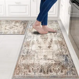 Gold Ink Texture Kitchen Rugs, Anti-Slip Floor Mats, Comfortable Carpets for Kitchen Sink Laundry Room, Farmhouse Chef Style Flooring