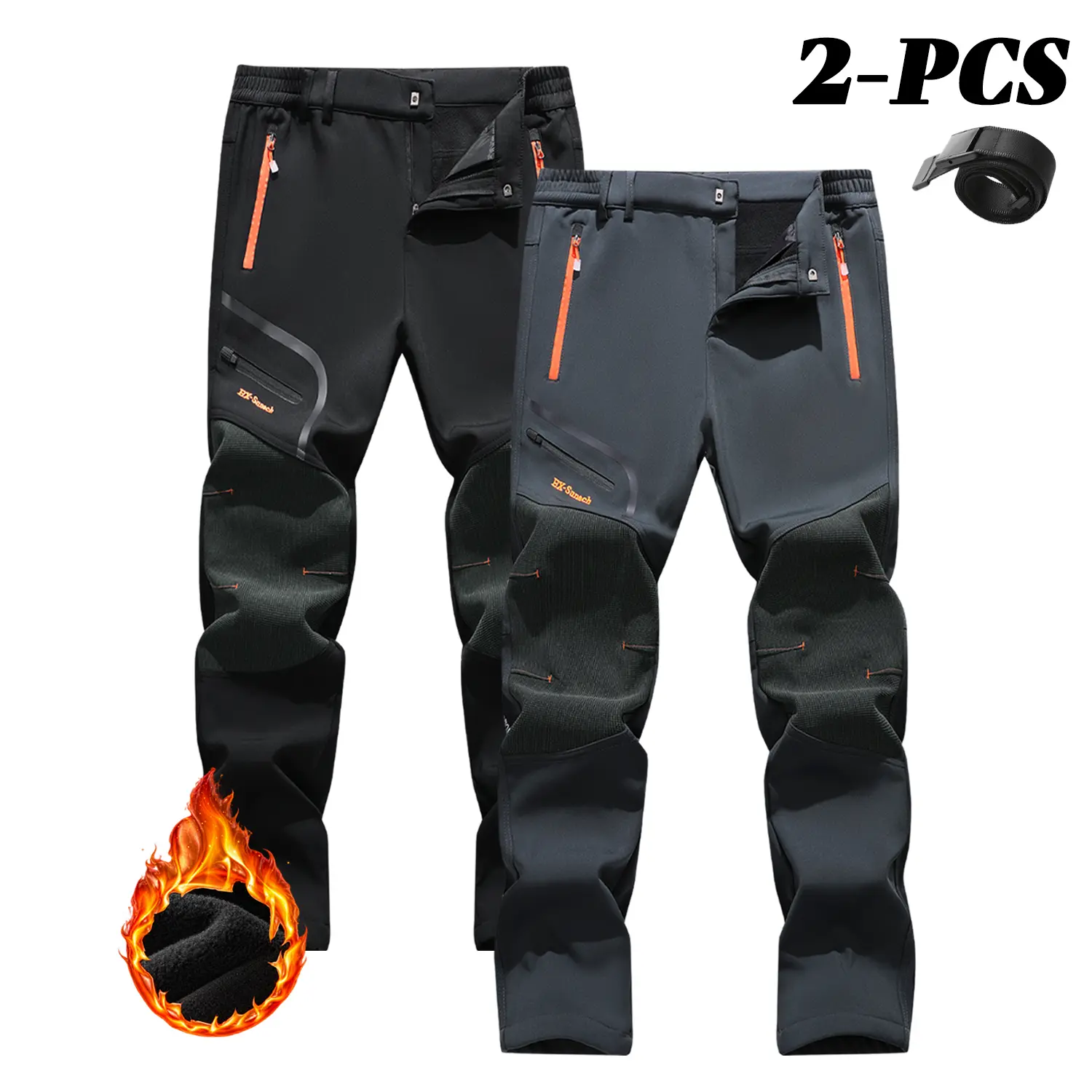 Men’s winter thick warm long pants, waterproof, windproof, wear-resistant—snow outdoor shell pants