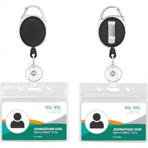 2-piece ID card holder set, badge holder, ID card holder with extendable clip, comes with lanyard, Office Supplies, Retractable badge holder