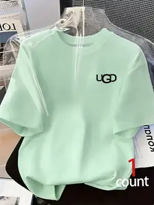 Women's Casual Loose-Fitting Short Sleeve Top, Plain Round Neck, Comfortable Soft Fabric, Perfect for Outdoor Shopping Parties Summer, Basic, Womenswear