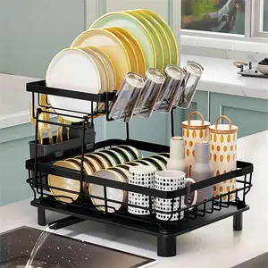 2 Tier Dish Drying Rack Dish Racks for Kitchen Counter Metal Dish Organiser Drainers with Knife Cup Utensil Holder dishdryerrack dishwrack