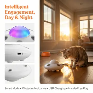 “Automatic Interactive Cat Toy – Moving Feather UFO, USB Rechargeable, Burns Energy & Reduces Boredom”