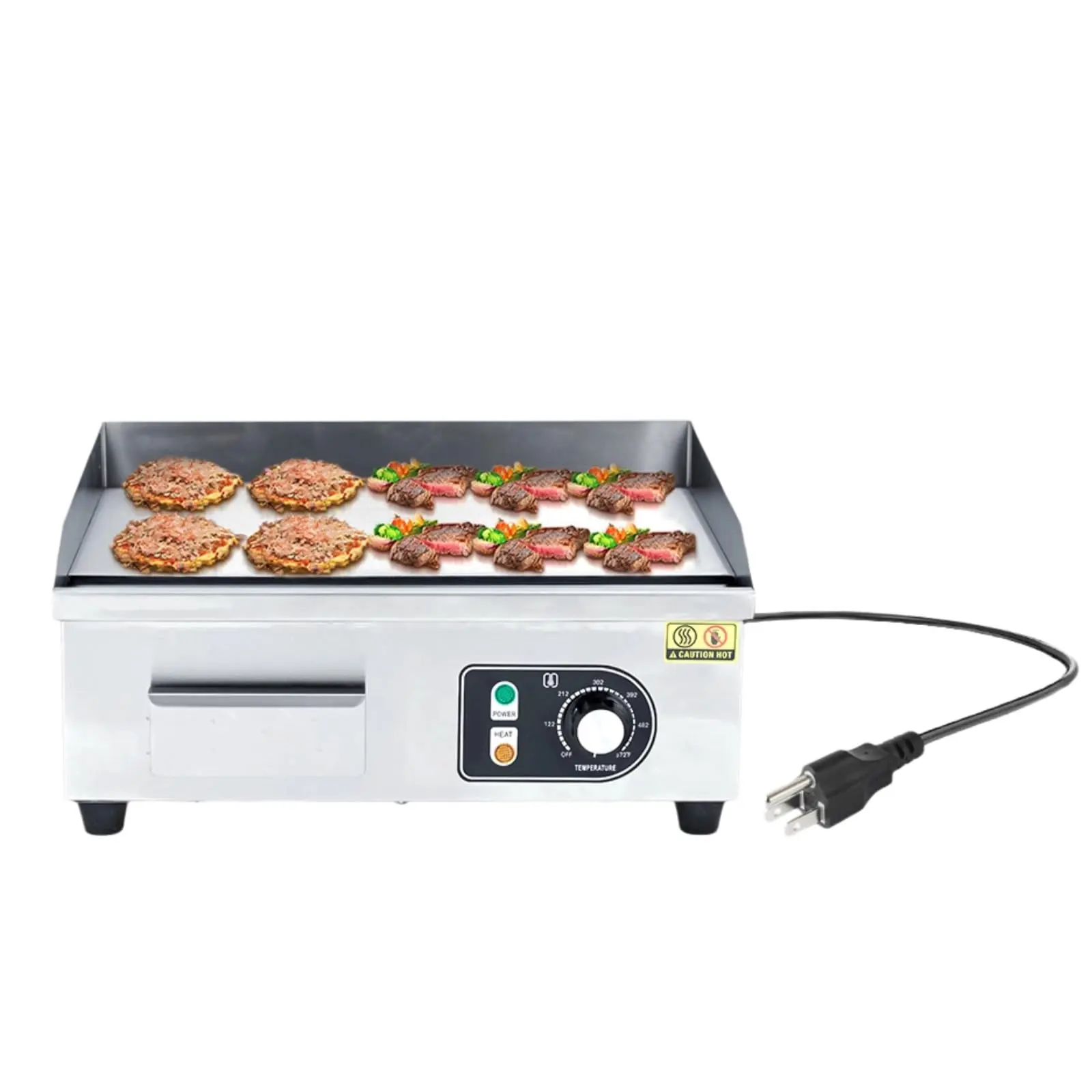 Garvee Commercial 22in Stainless Steel Half-Flat Top Griddle with 1700W Power, Includes 2 Shovels and 2 Brushes, Ideal for Home or Restaurant Use
