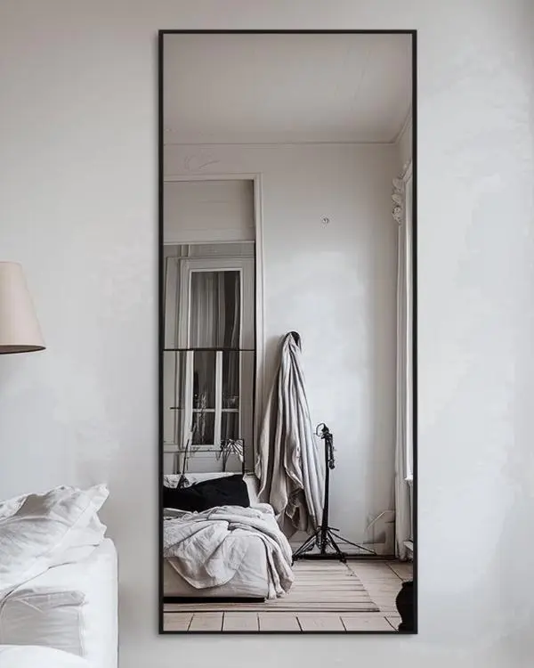 Antok 58"x 21" Rectangle Full Length Mirror Standing Floor Mirror Stand Up Mirror, Black Frame