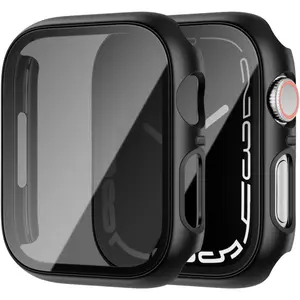 2 Pack for  Watch Series 9 Series 8 7  Screen Protector Case 45mm, Unti-Spy Glass Protector Hard PC Cover Bumper for iWatch 9 8 7 45mm Accessories,Black/Black