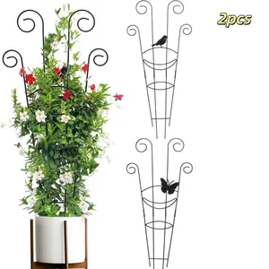 2Pcs Decorative Metal Plant Trellis, Climbing Support Stakes with Bird & Butterfly for Indoor Potted Plants