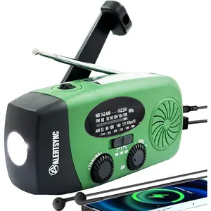 5000mah Alertsync NOAA Weather  Radio with Solar , AM FM Hand Crank Windup Radio SOS  LED Flashlight with Earphone Jack for , Camping,  Hurricane (Green)