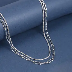 925 Sterling Silver necklace for Women,Dainty Layered, Adjustable chain paperclip sparkling Link stretching Gift for Her