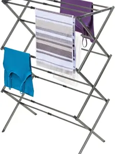 BLACK+DECKER 3 Tier Expandable Collapsing Foldable Laundry Rack for Air Drying Clothing, Space Saving Heavy Duty Lightweight Metal Drying Rack(Silver)