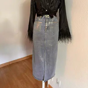 Denim Skirt with Golden Textur - Fashionable Product Featuring Unique Golden Textural Detailing Womenswear Bottom