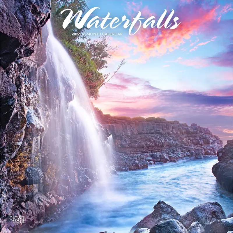 Waterfalls | 2026 12 x 24 Inch (Hanging) Monthly Square Wall Calendar | Plastic-Free | BrownTrout | Nature Rivers Lakes 0