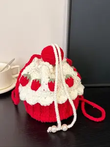 Women's Elegant Strawberry Design Crossbody Bag, Crossbody Crochet Bags, Fashionable Colorblock Crochet Shoulder Bag for Daily Used, Casual Trendy Versatile High-quality Daily Commuting Bag