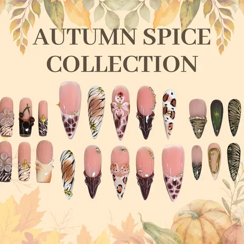 NailVesta AUTUMN SPICE COLLECTION – 100% Handcrafted 3D Press-On Nails | Reusable, Long-Lasting, Salon-Quality gel luxury Self fan bridal shower party soft flatback design Art