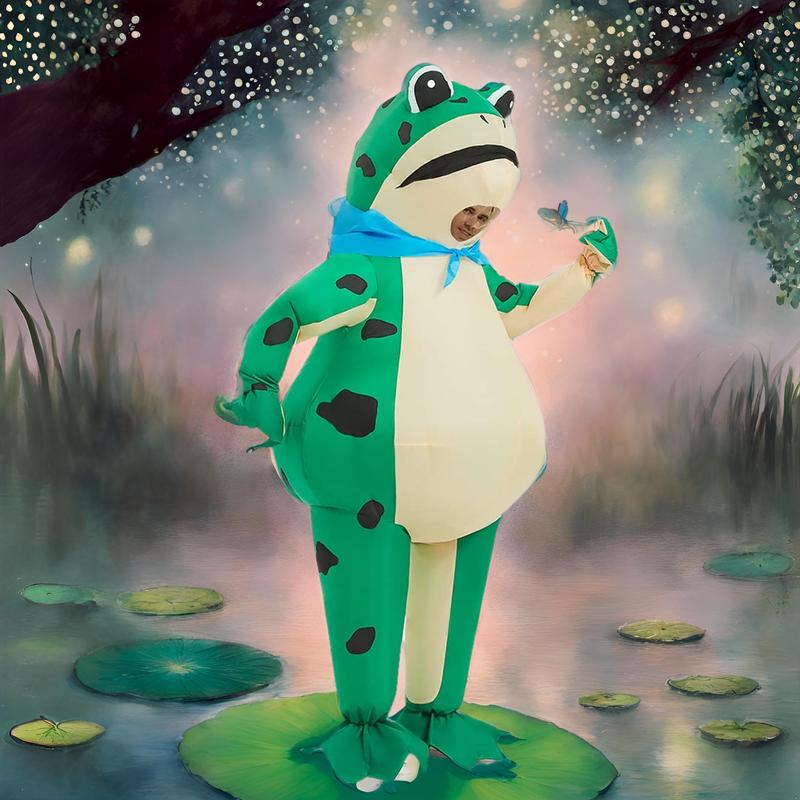 Hot Frog Polyester Inflatable Costume, Frog Full Body Deluxe Funny Air Blow Up, Fits 155-190cm/61-74.8inch, with Fan & Box, Suitable for Men Women Halloween