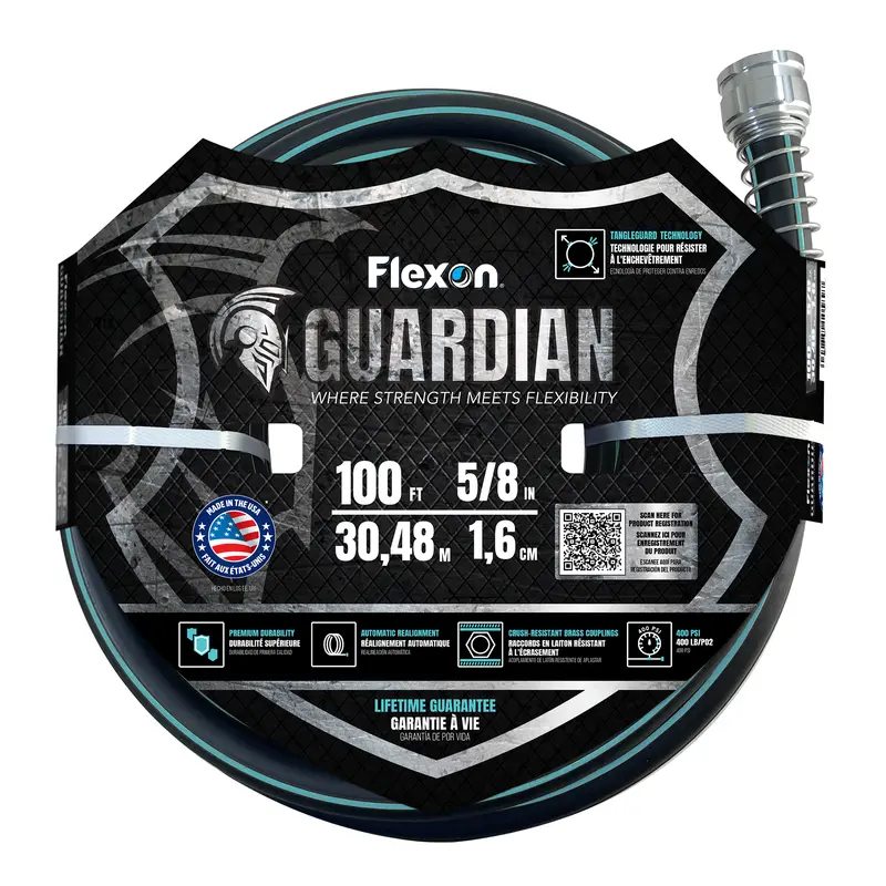 Flexon 5/8" Guardian Heavy Duty Kink Resistant Garden Hoses with TangleGuard Technology – Durable, Flexible, Tangle-Free Watering,  Ideal for Lawn, Garden, and Outdoor Use