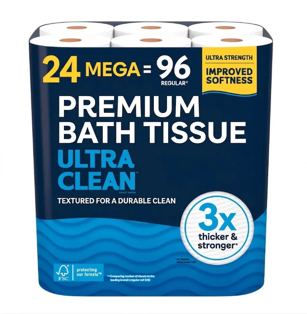 Ultra Soft Mega Roll Toilet Paper, 24 Rolls, Absorbent 2-Ply Bathroom Tissue for Everyday Home Use