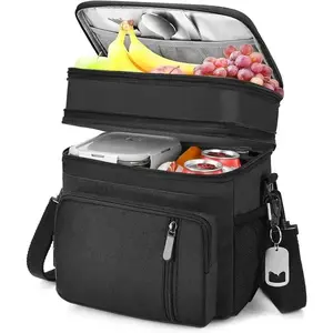 Lunch Box & Lunch Bag for Men Women, Large Insulated Adult Lunch Box, Leakproof Cooler Lunchbox with Bottle Opener for Work Picnic Beach, 16L, Black