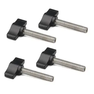 4pcs 1/4"-20 x 1-1/4" Thumb Screw Stainless Steel Standard/Coarse Thread Black Aluminum Knob