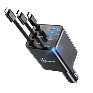 Dreambee A26  Retractable Car Charger,108W Car Phone Charger USB C Fast Charge,Cigarette Lighter USB Charger Car Accessories for Women,Road Trip Essentials Gift for Men,RV Power Adapter for iPhone 17/16/15/14/13/12/11,Galaxy、Pixel, Black