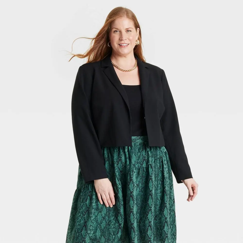 Women's Cropped Blazer - Ava & Viv Black 3X Women's Cropped Blazer - Ava & Viv Black 3X