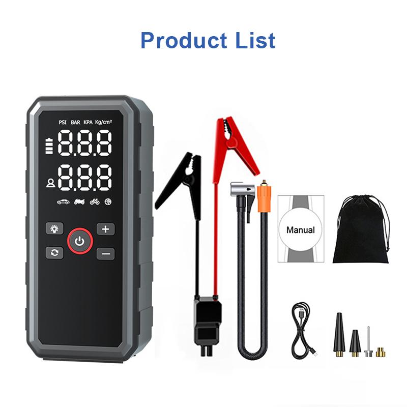 Portable Car Jump Starter High Pressure Cordless Air Compressor Wireless USB C Rechargeable 6000mAh Power Bank LED Light 3 Lighting Modes Compact Quick Inflation Tool for Cars Motorcycles Bikes Home Emergency