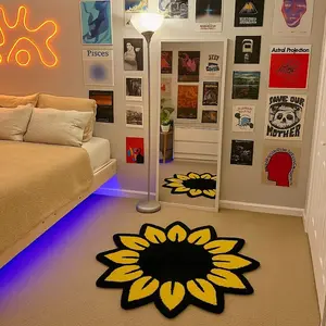 Habitatt Sunflower Rug  for Home Decoration, Designer Rugs, Soft and Fluffy Rugs for Bedroom Living Room Bathroom, Mats Carpets, Home Essentials, Non-slip, Home Decor, Decorative Carpet for Home, Cozy Bedroom Oval