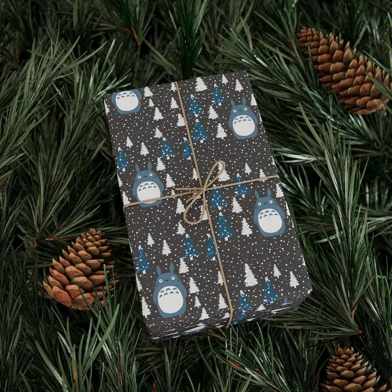 Totoro Christmas Wrapping Paper, Studio Ghibli Gift Wrap, Ghibli Holiday, Kawaii, Ponyo, Spirited away, howls, ghibli christmas gift wrap
