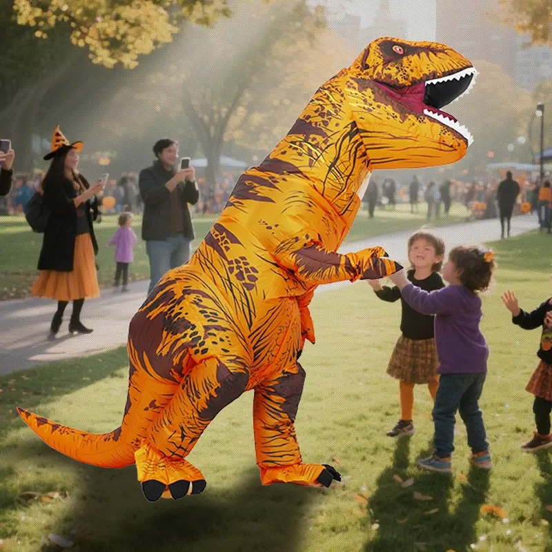 Hot Selling Velociraptor Inflatable Costume Suit, No Battery Required, Youth Adult Size Fits 155-190cm, Includes Fan & Box, Perfect for Festive Halloween Cosplay