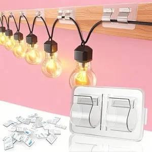 54Pcs Heavy Duty Waterproof Adhesive Clips for Hanging String Lights, Outdoor Cable Hooks with Strong Grip, Reusable Light Holders for Christmas Decorations, Weatherproof Mounting Solution