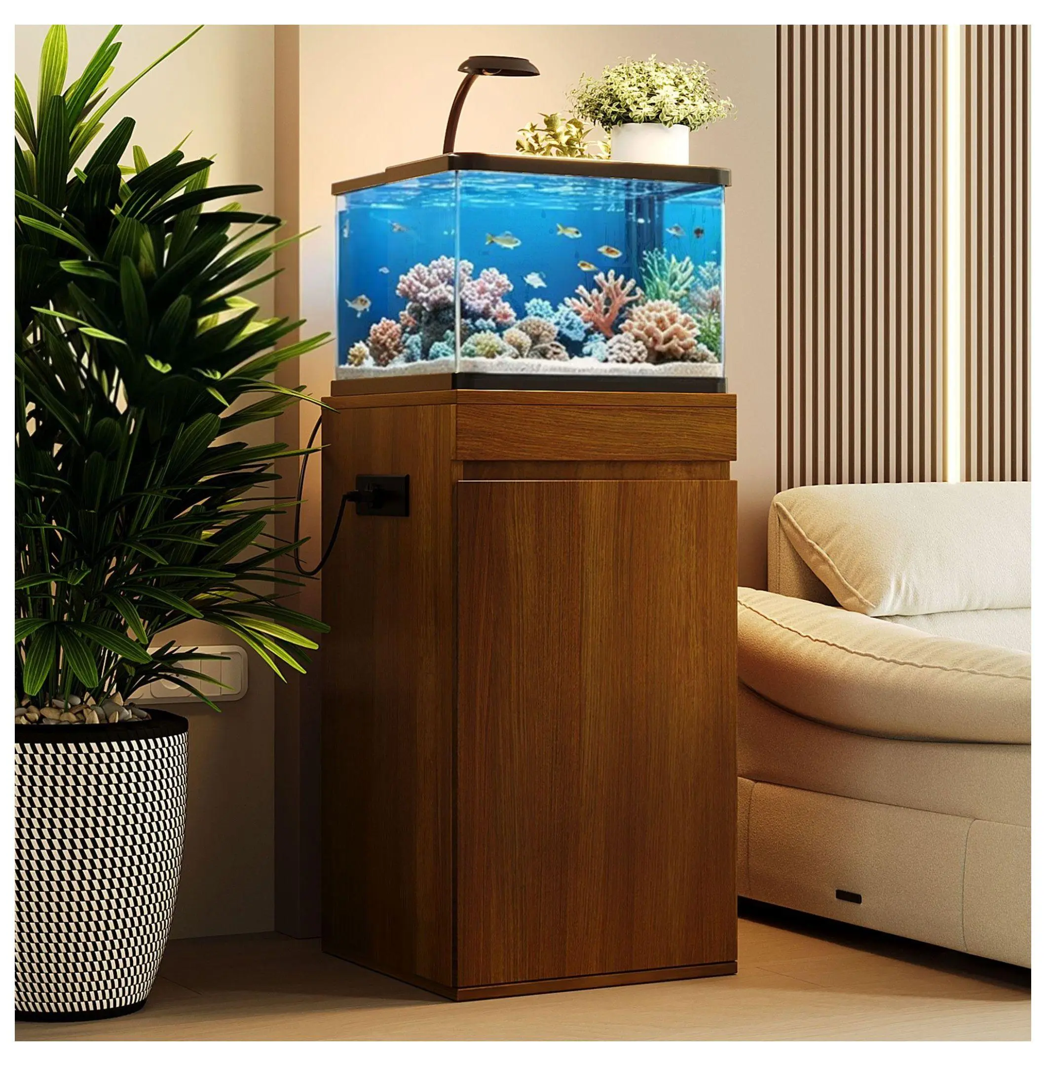 Fish Tank Stand with Storage, 10-15 Gallon Aquarium Stand, Power Outlets, 330lbs Capacity, Adjustable Shelves, Cube Terrarium Stand default title