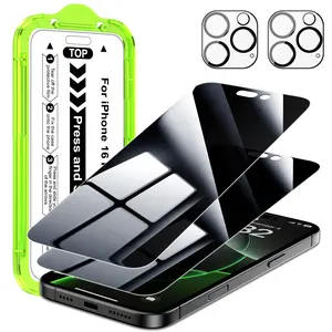 Esanik Privacy Screen Protector 2+2 Pack for iPhone 17/16/15/14/13 Pro Max Air Plus Series, Anti-Peeping Tempered Glass Protection with Fingerprint Resistant, Bubble-Free，Anti-Spy, and 2 Pack Camera Lens Protector