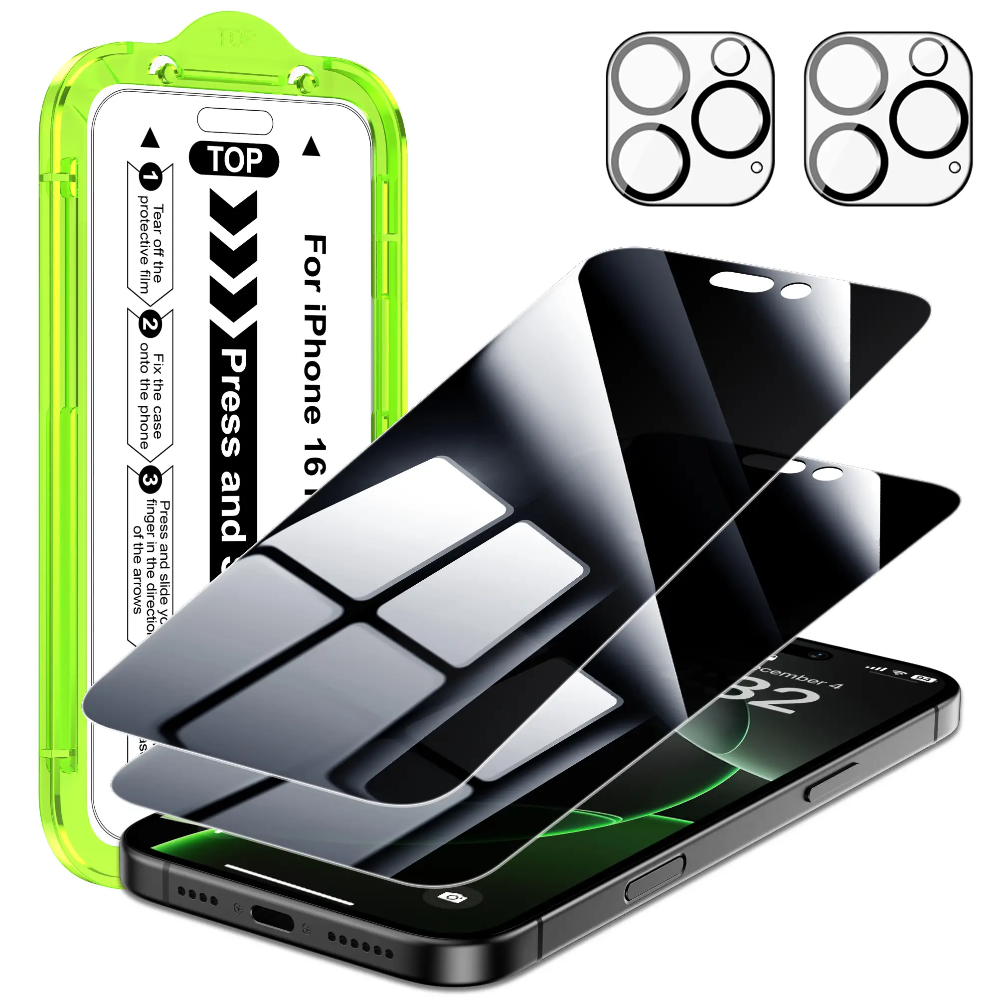 Esanik Privacy/HD/Matte Screen Protector 2+2 Pack for iPhone 17/16/15/14/13 Pro Max Air Plus Series, 8K-HD & Privacy Matte Tempered Glass Protection