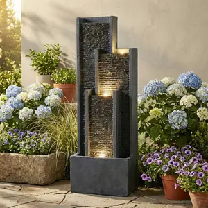 ARCH 40 Inch Modern Outdoor Water Fountain, Floor Standing Cascading Waterfall with Contemporary Curves, Suitable for Porch, Office, Home Garden, Patio