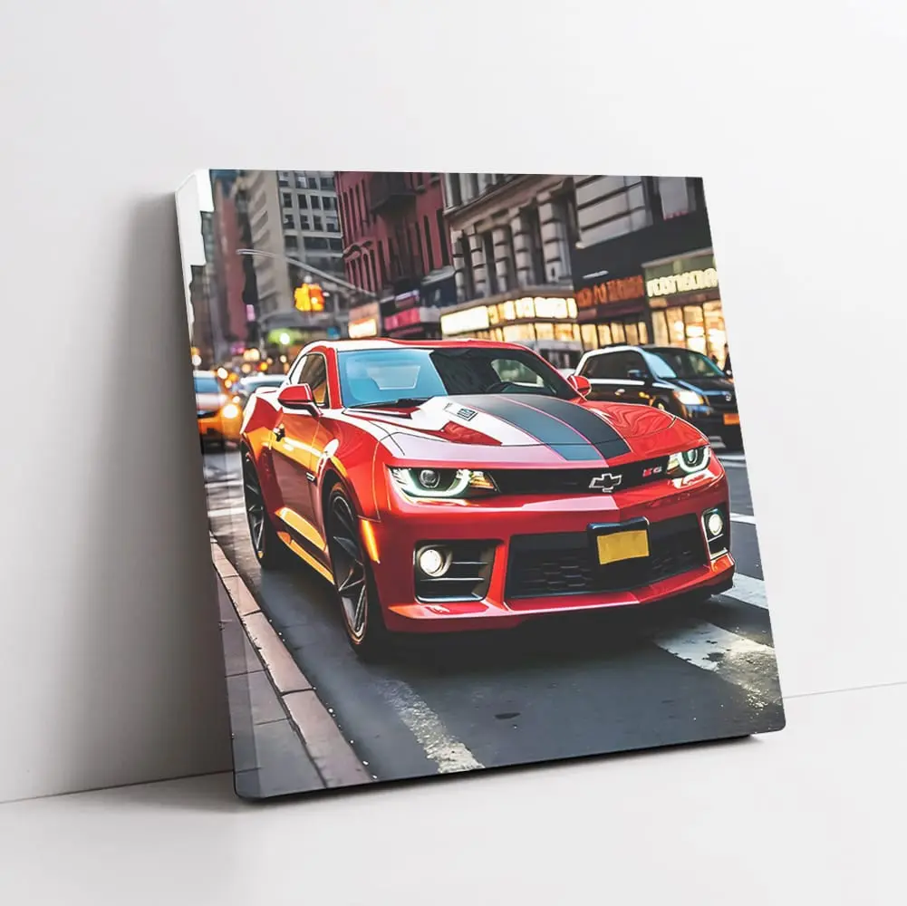 Chevrolet Camaro Zl1 Red In New York Cars Wall Posters Vehicle Art For Mens Room Framed
