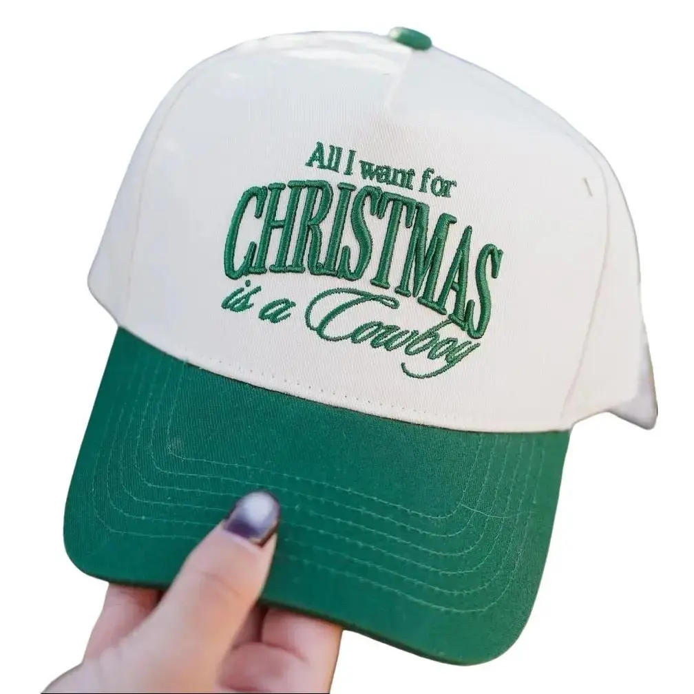 All I Want for Christmas is a Cowboy Green Vintage Trucker Hat with Adjustable Snapback for Festive Holiday Style