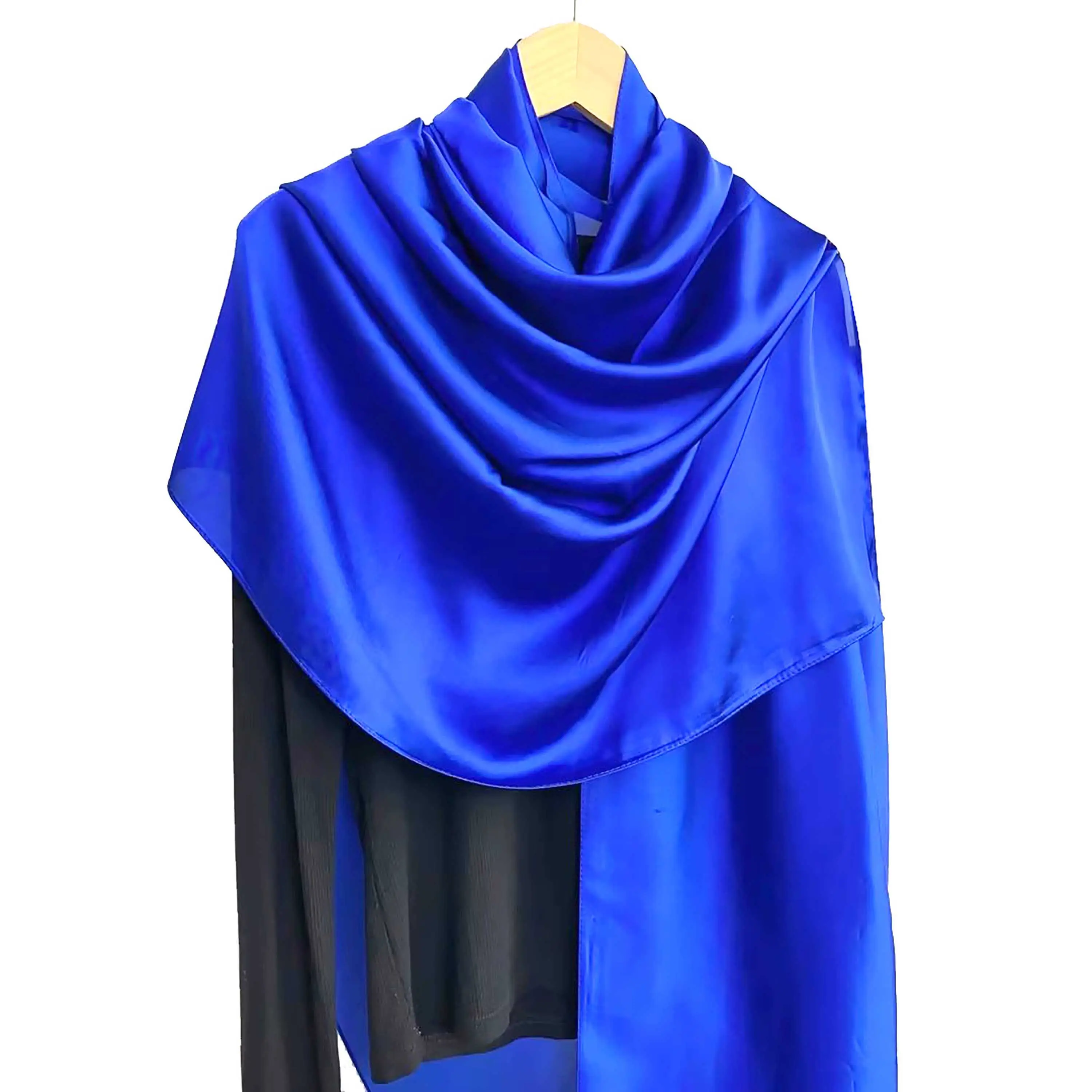 NWT Long Soft Satin Silk Scarf 32"x72" Rectangle Shawl Wrap Blue 6508