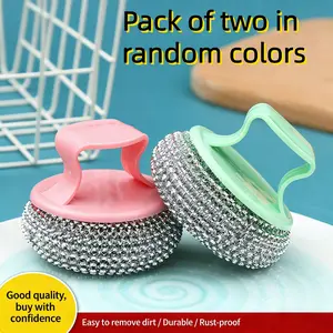 2-Pack Random Color Household Short Handle Cleaning Balls, Non-Damaging Kitchen Pot Washing Brushes, Dish Cleaning Spheres, Cleaning Supplies