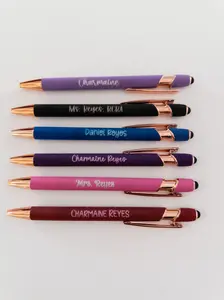 Laser Engraved Pen Ballpoint Pen with Stylus Tip Personalized Rose Gold & Black Touch Screen Device Compatible Gift Idea
